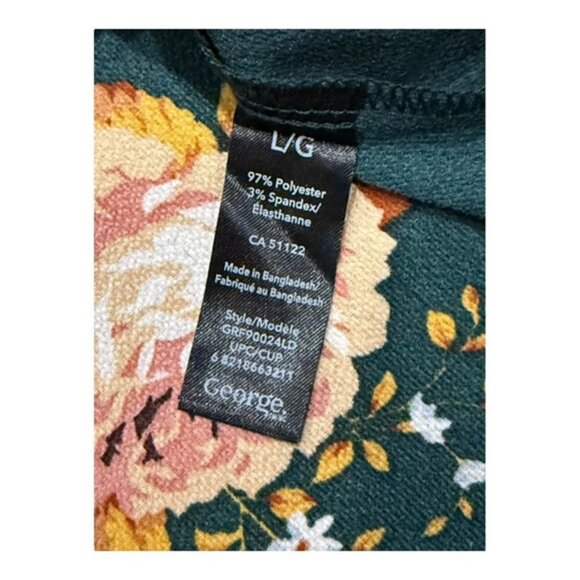 George Blouse Womens Large Green Floral Balloon Sleeve Pullover Crepe Top - Picture 6 of 7